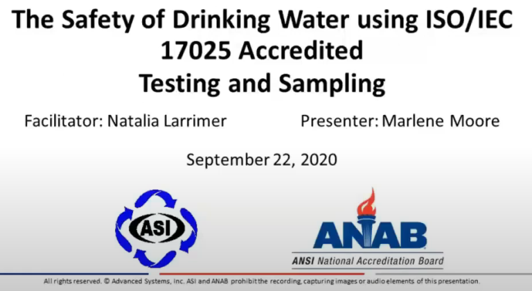 The Safety of Drinking Water Using ISO/IEC 17025 Accredited Testing and Sampling