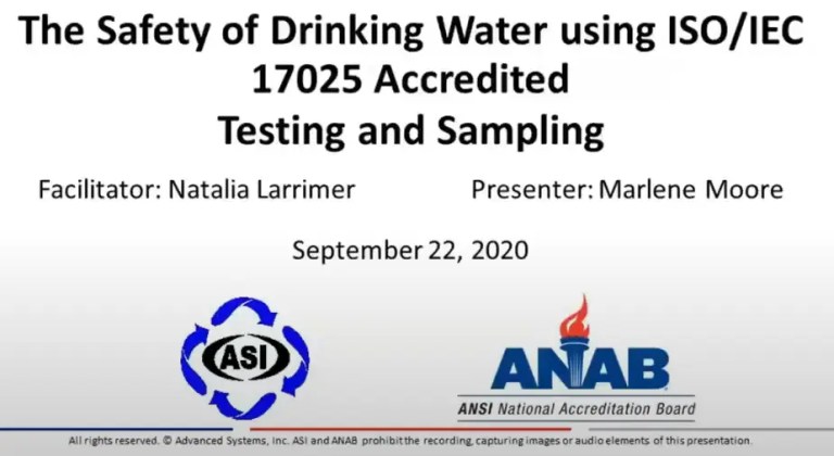 The Safety of Drinking Water Using ISO/IEC 17025 Accredited Testing and Sampling