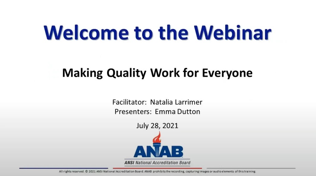 Making Quality Work for Everyone Webinar