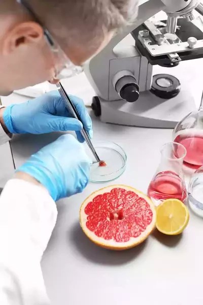 food testing of a grapefruit in a lab