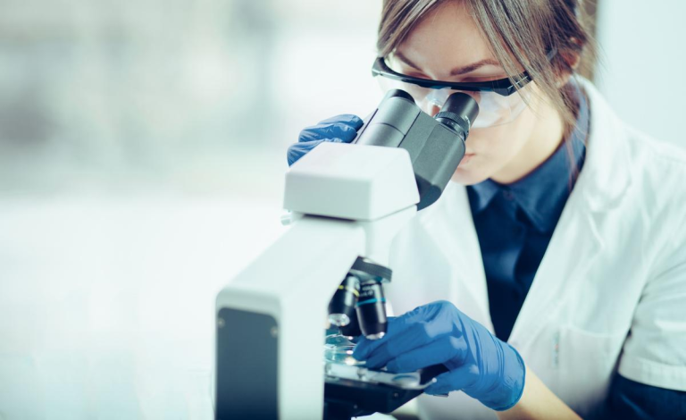 Researcher in forensics lab