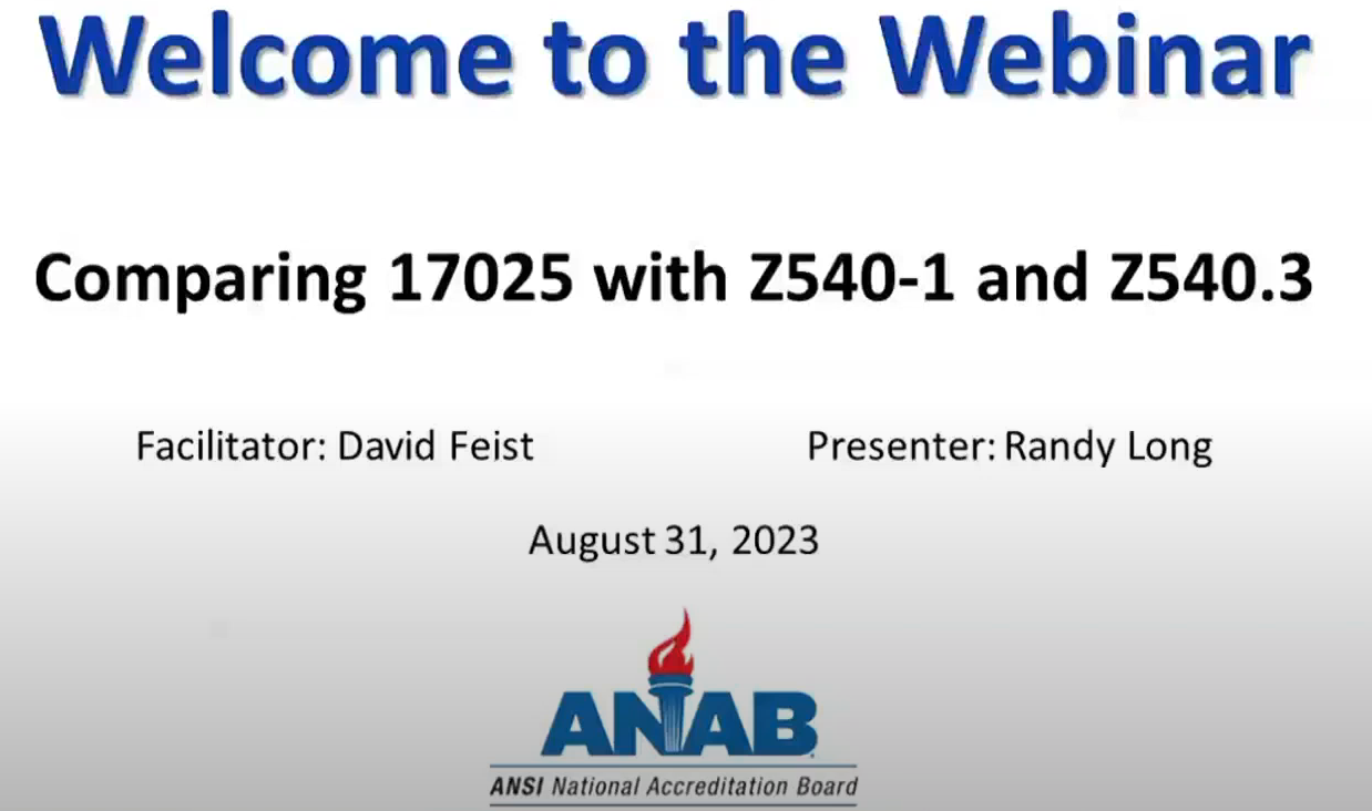 ANSI/NCSL Z540-1/3-1994 and ISO/IEC 17025:2017 | ANAB Webinar