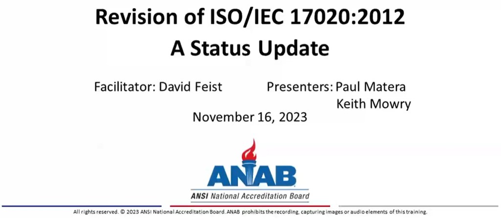 revision of ISO/IEC 17020 webinar title card