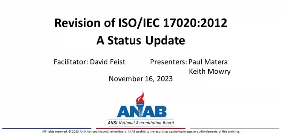 Revision of ISO/IEC 17020: A Status Update