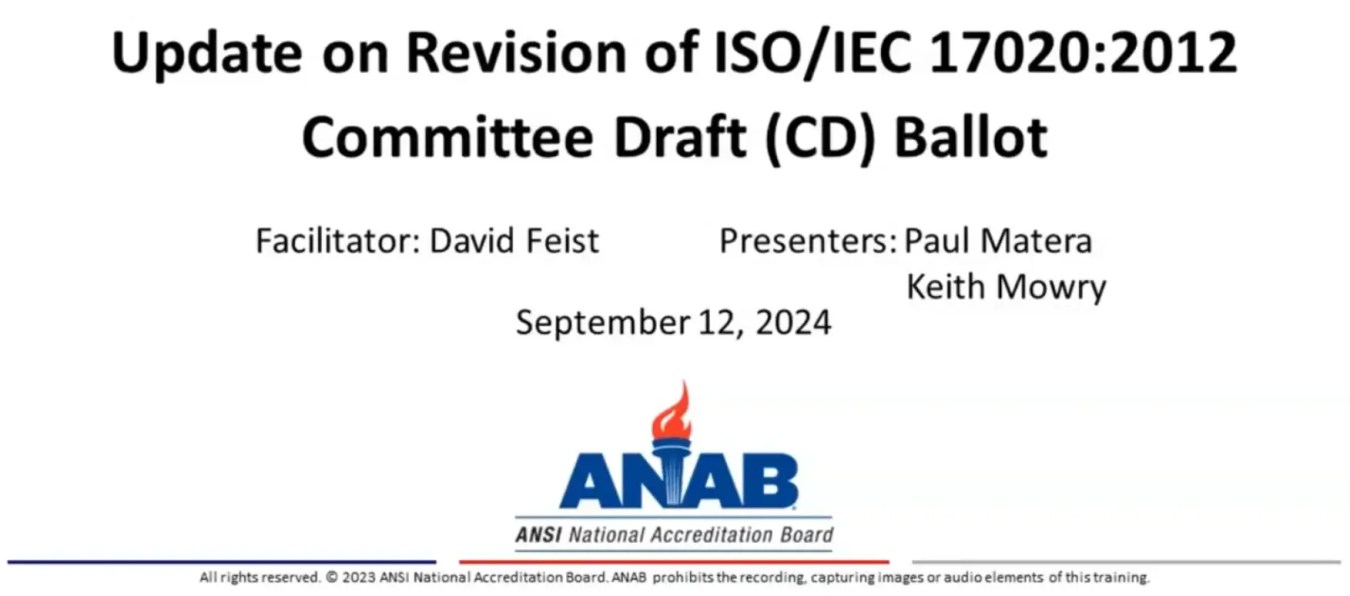 Committee Ballot of ISO/IEC 17020