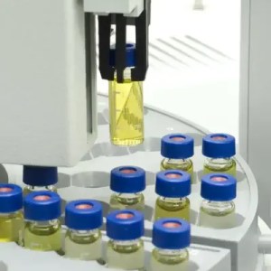 Gas chromatography of cannabis samples in a lab.