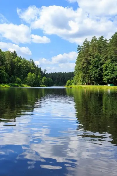 Beautiful lake with lush green trees around it, adhering to rent environmental management systems like ISO 14001.