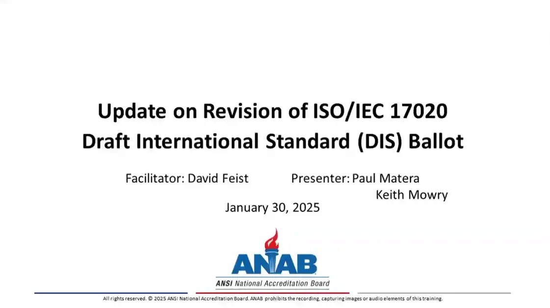 Update on the Revision of ISO/IEC 17020:2012 Draft International Standard (DIS) Ballot