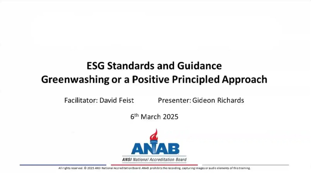 ESG Standards and Guidance - Greenwashing or a Positive Principled Approach